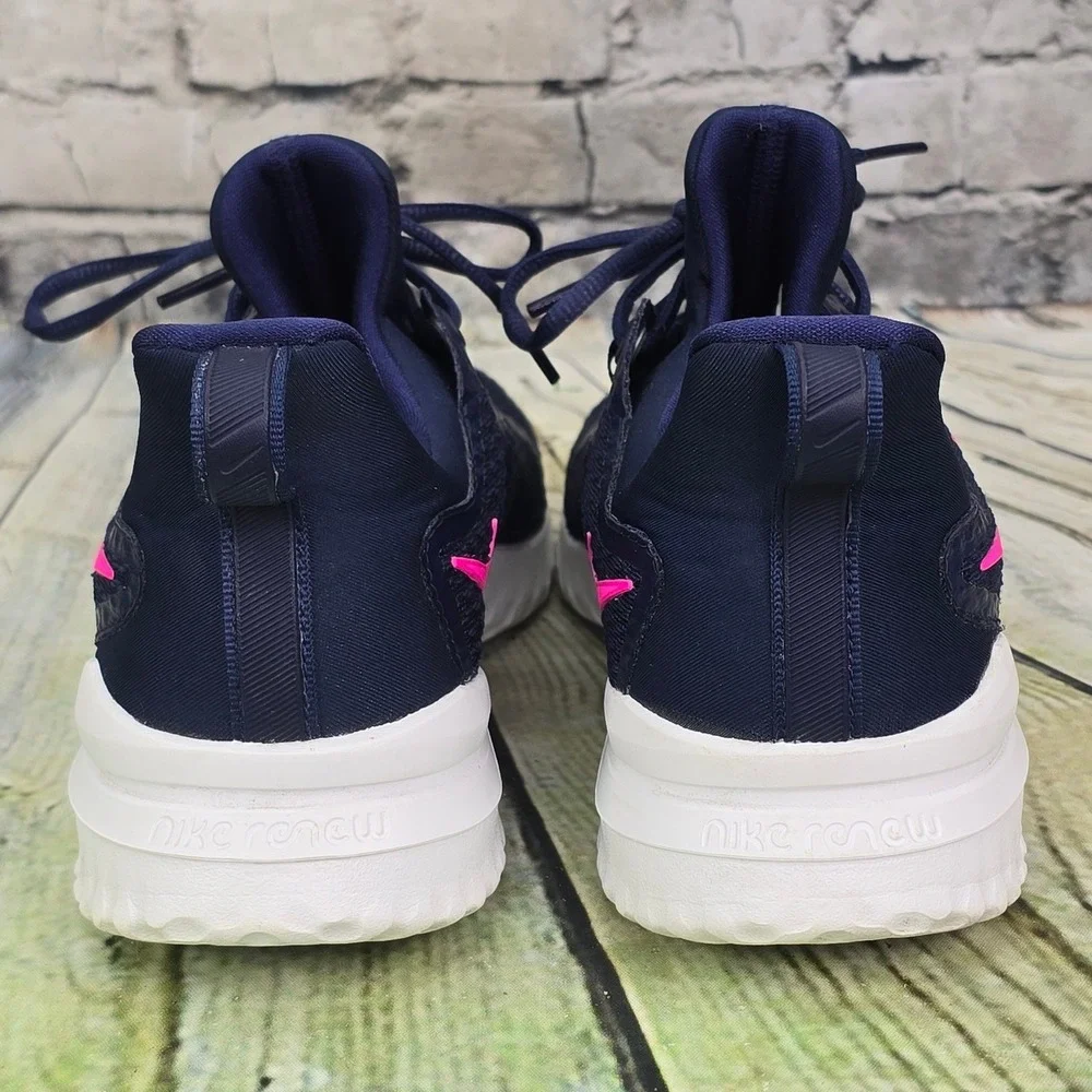 Nike Renew Rival Running Shoes Womens 10 Navy Blue Pink AA7411-401 Sneakers Gym